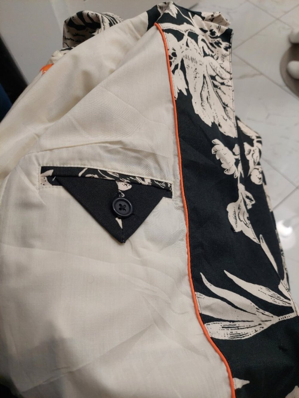 Zara Basic Black Cream Botanical Leaf Trench Coat M Spain - Picture 4 of 9